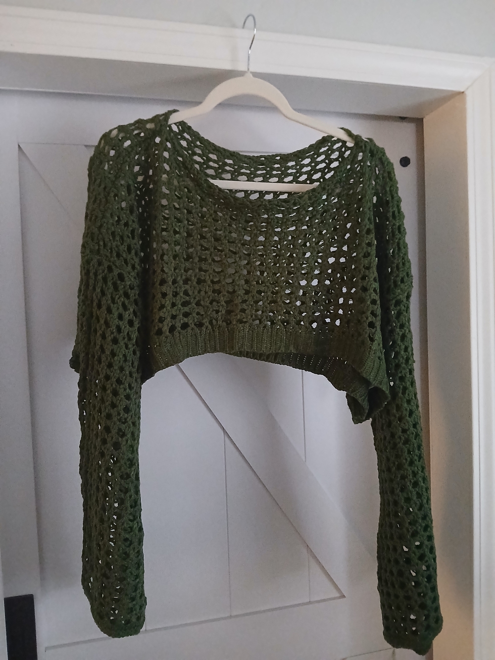 Olive Green Crochet Crop Sweater - Women's Knit Top
